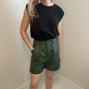 Equipment - high waisted hunter green leather shorts